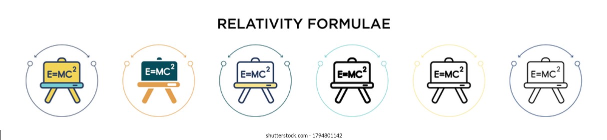 Relativity formulae icon in filled, thin line, outline and stroke style. Vector illustration of two colored and black relativity formulae vector icons designs can be used for mobile, ui, web