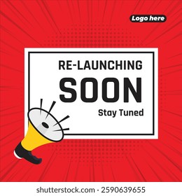 Re-launching or re-opening vector illustration. Announcement post banner. Coming soon social media banner.
Rendering of announcement banner background.