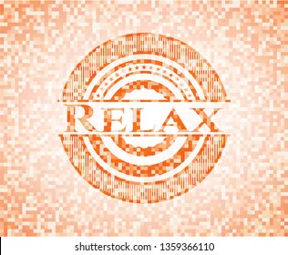 Relax abstract emblem, orange mosaic background
