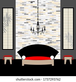 Relax area of living room flat vector illustration. An organized place for relaxation. Stylish living room. Simple solution for your interior.
