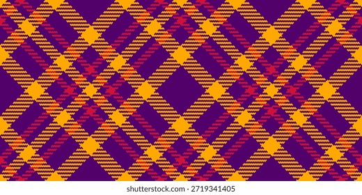 Relajar el Vector de verificación de fondo, textura tartán superior textura textil. Patrón de cuadros de tela sin costuras en la paleta de colores púrpura y naranja.