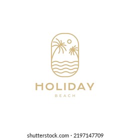 relax beach water with coconut trees vintage hipster logo
