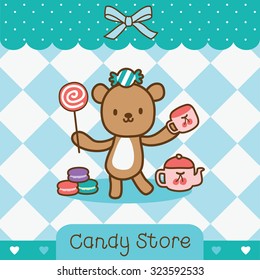 relax bear standing with candy