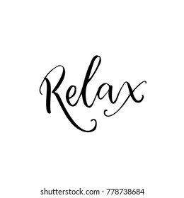 Relax. Black calligraphy word isolated on white background. Yoga class poster, meditation caption