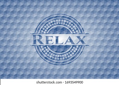 Relax blue emblem or badge with abstract geometric pattern background. Vector Illustration. Detailed.