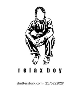 relax boy illustration icon logo design vector