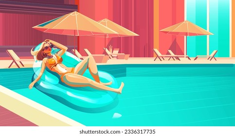 Relax by the pool, characters, beautiful girl, on the beach
