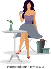 Relax in cafe after shopping flat color vector faceless character. Restaurant terrace. Carefree life. Coffeehouse. Local coffee place isolated cartoon illustration for web graphic design and animation