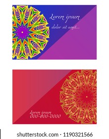 Relax cards with mandala formed flowers, boho style, vector illustration. For wedding, bridal, Valentine's day, greeting card invitation