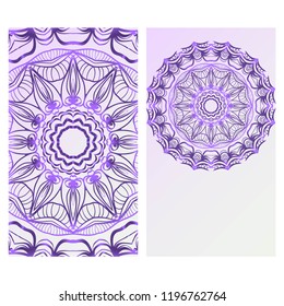 Relax cards with mandala formed flowers, boho style, vector illustration. For wedding, bridal, Valentine's day, greeting card invitation