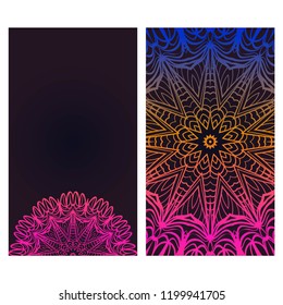 Relax cards with mandala formed flowers, boho style, vector illustration. For wedding, bridal, Valentine's day, greeting card invitation