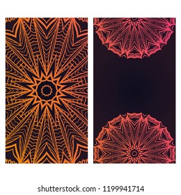 Relax cards with mandala formed flowers, boho style, vector illustration. For wedding, bridal, Valentine's day, greeting card invitation