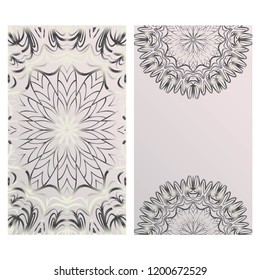 Relax cards with mandala formed flowers, boho style, vector illustration. For wedding, bridal, Valentine's day, greeting card invitation
