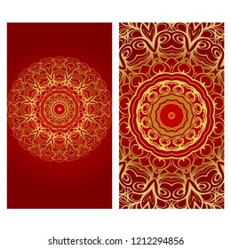 Relax cards with mandala formed flowers, boho style, vector illustration. For wedding, bridal, Valentine's day, greeting card invitation