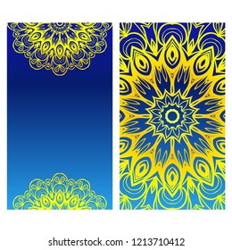 Relax cards with mandala formed flowers, boho style, vector illustration. For wedding, bridal, Valentine's day, greeting card invitation
