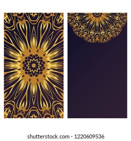 Relax cards with mandala formed flowers, boho style, vector illustration. For wedding, bridal, Valentine's day, greeting card invitation