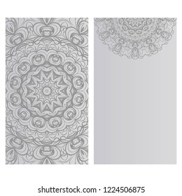 Relax cards with mandala formed flowers, boho style, vector illustration. For wedding, bridal, Valentine's day, greeting card invitation