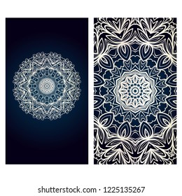 Relax cards with mandala formed flowers, boho style, vector illustration. For wedding, bridal, Valentine's day, greeting card invitation