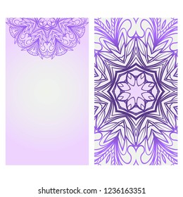 Relax cards with mandala formed flowers, boho style, vector illustration. For wedding, bridal, Valentine's day, greeting card invitation