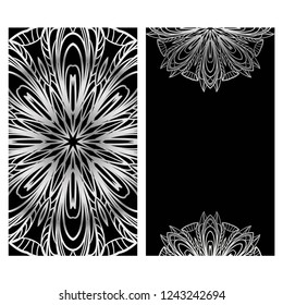 Relax cards with mandala formed flowers, boho style, vector illustration. For wedding, bridal, Valentine's day, greeting card invitation