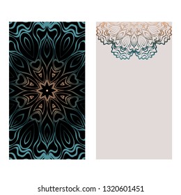 Relax Cards With Mandala Formed Flowers, Boho Style, Vector Illustration. For Wedding, Bridal, Valentine's Day, Greeting Card Invitation. Fantasy color.