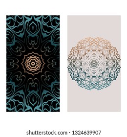 Relax Cards With Mandala Formed Flowers, Boho Style, Vector Illustration. For Wedding, Bridal, Valentine's Day, Greeting Card Invitation. Fantasy color.