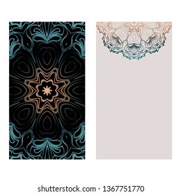 Relax Cards With Mandala Formed Flowers, Boho Style, Vector Illustration. For Wedding, Bridal, Valentine's Day, Greeting Card Invitation. Fantasy color.