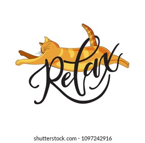Relax. Cat. Vector illustration. Modern calligraphy.