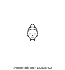 relax close eyes girl face with headbands line icon