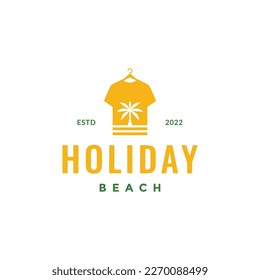 relax cloth man holiday with coconut trees beach logo design vector icon illustration