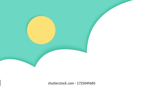 Relax color and atmosphere concept,abstract background with green sky yellow sun and white cloud, soft pastel color,  paper cut and craft style,  vector illustration for graphic design