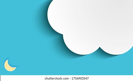 Relax color and atmosphere concept,abstract background with blue sky yellow moon and white cloud, soft pastel color,  paper cut and craft style,  vector illustration for graphic design