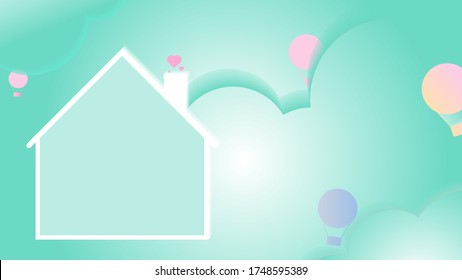 relax color concept,home shape on soft pastel color cloud background and balloon, vector illustration for graphic design,website,banner,card,artwork,background,feel good tone, good mood,smooth feeling