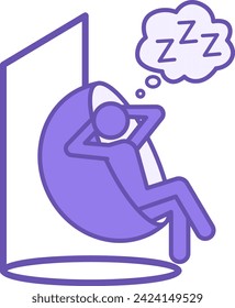 Entspannen Sie das farbige Symbol. Vektorsymbol eines Mannes, der in einem Hängestuhl schläft. Reise- und Urlaubskonzept