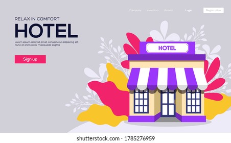 Relax in comfort hotel flyer, magazines, poster, book cover, banners. Vector illustration design head banner or enter slide. Grain texture and noise effect. 