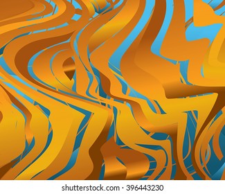 Relax concept abstract vector background - gold vertical curve shapes on sea blue color. Digital illustration. Gradient golden, yellow,brown wavy shapes. Design element for spa, meditation wallpaper.