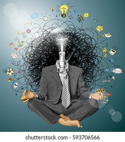 Relax concept. Vector businessman in lotus pose meditating