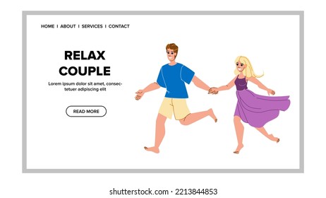 vector de pareja de relajación. hombre de casa, mujer feliz, joven juntos, amor hermoso, relación sonriente, habitación familiar relaja pareja web plana ilustración de dibujos animados