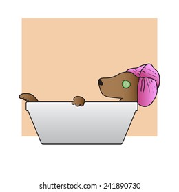 Relax Dog Takes A Bath. Vector Illustration