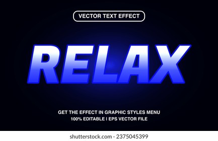 Relax editable text effect template, blue neon light futuristic text style, premium vector	