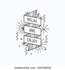 Relax and enjoy summer. Inspirational vector illustration, motivational quotes typographic poster design in flat style, thin line icons for frame, e-mail newsletters, web banners