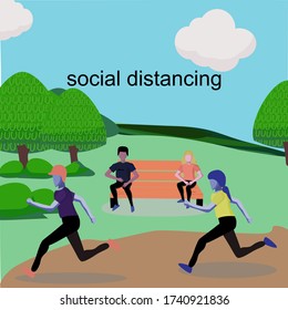 To relax or exercise in the park to be happy without covid-19, live happily by keeping a social distancing.