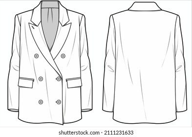 RELAX FIT NOTCH COLLAR LARGA LÍNEA DOBLE BLAZER LARGO PARA LAS MUJERES EMPRESAS UTILIZADAS EN ARCHIVO DE VECTOR EDITORIAL