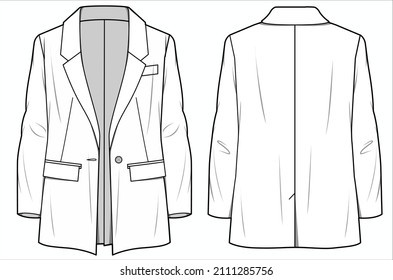 RELAX FIT NOTCH COLLAR LARGO BLAZER DE LACTANCIA ÚNICA PARA LAS MUJERES EMPRESAS UTILIZADAS EN ARCHIVO DE VECTOR EDITORIAL