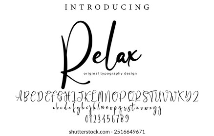 Relax Font Stylish brush painted an uppercase vector letters, alphabet, typeface