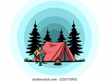 Relax in front of the tent illustration design