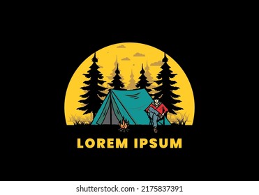 Relax in front of the tent illustration design