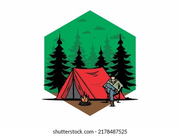 Relax in front of the tent illustration design