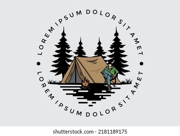 Relax in front of the tent illustration design