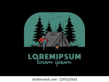 Relax in front of the tent illustration design